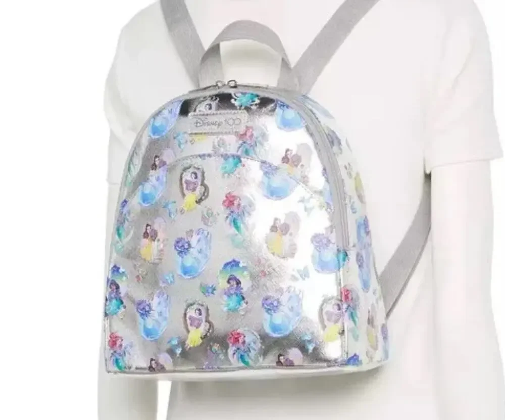 Disney Princesses 100th Silver Metallic Multi All Over Print Mini Backpack